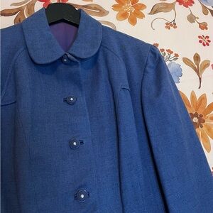 Vintage Sacony XS Rhinestone Button Suit Blue Purple Lined Workwear Preppy City